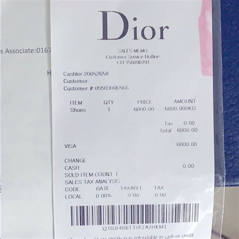 dior shoes receipt